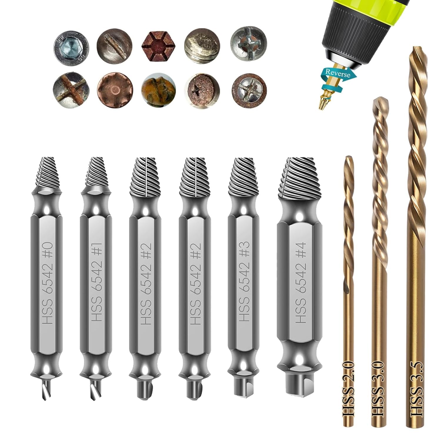 9 PCS Damaged Screw Extractor Set,6 PCS HSS 6542 Screw Extractor Remover Kit and 3 PCS Twist Drill Bit Kit