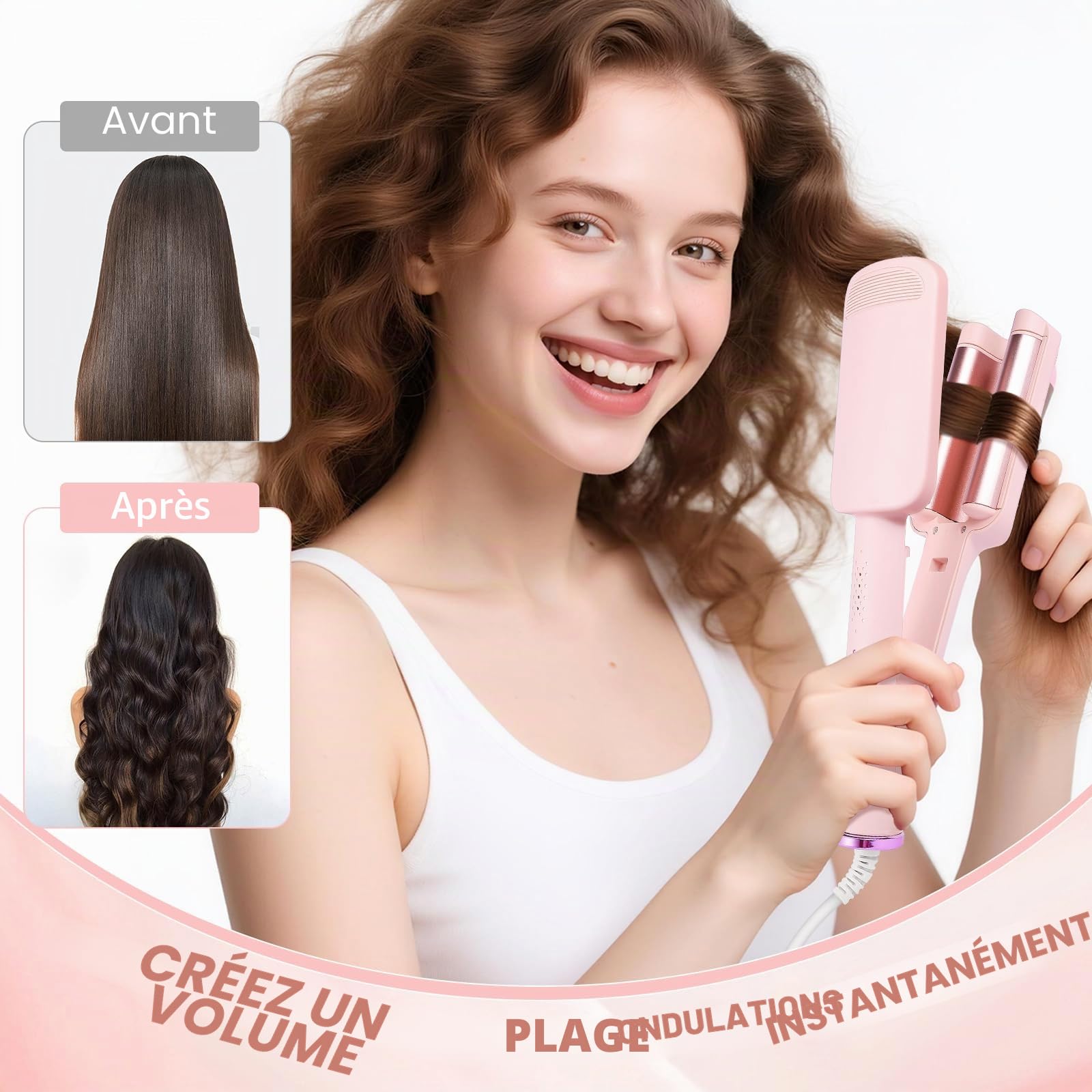Fer à Boucler 32mm Beach Waves, Boucleur Cheveux 4 Températures Réglables, Revêtement Céramique, Chauffage Rapide