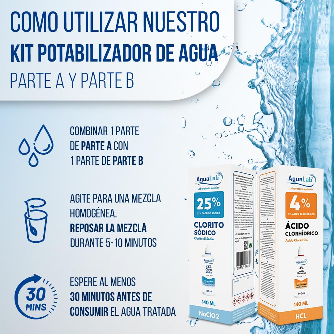 Kit minerale per trattamento dell'acqua (2 x 140 ml) - Soluzione attivatrice e minerale - Sigillo di sicurezza - Made in Spagna