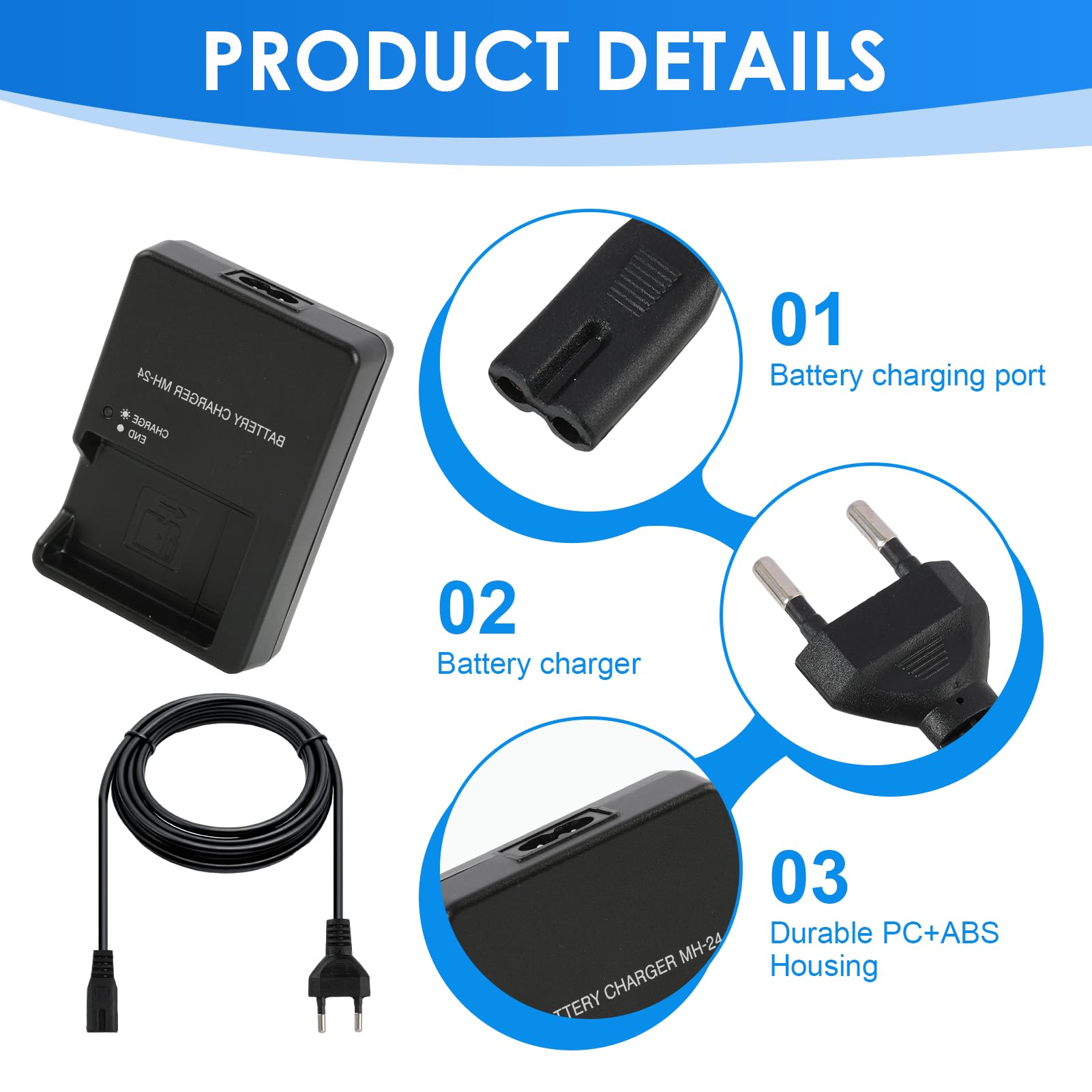 Caricabatterie per Nikon D3100, D3200, D3300, D3400, D3500, D5100, D5200, D5300, D5500, D5600, P7000 a P7800, Caricabatterie per fotocamere EN-EL14/14/14 EN-EL14A