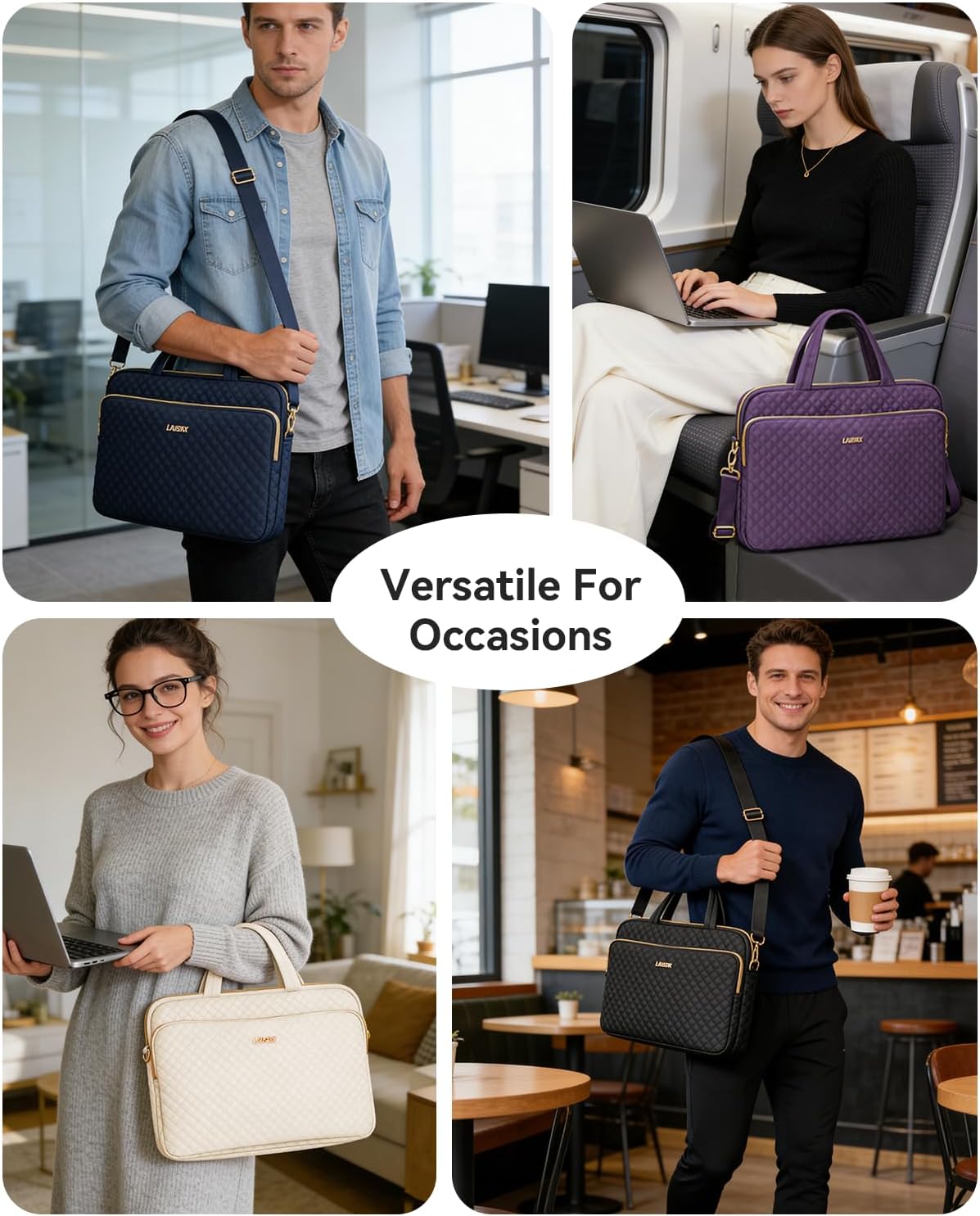 Laptop Case Bag Women Men Computer Sleeve Compatible with MacBook/Dell/HP/Acer/ASUS, Waterproof Shoulder Carrying Briefcase, Purple, 15.6-16 Inch