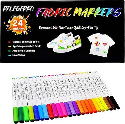 FeinKulturia Textilstifte 24 Farben Doppelspitze - Wassfeste Stoffmalstifte Für T-Shirts & Jeans