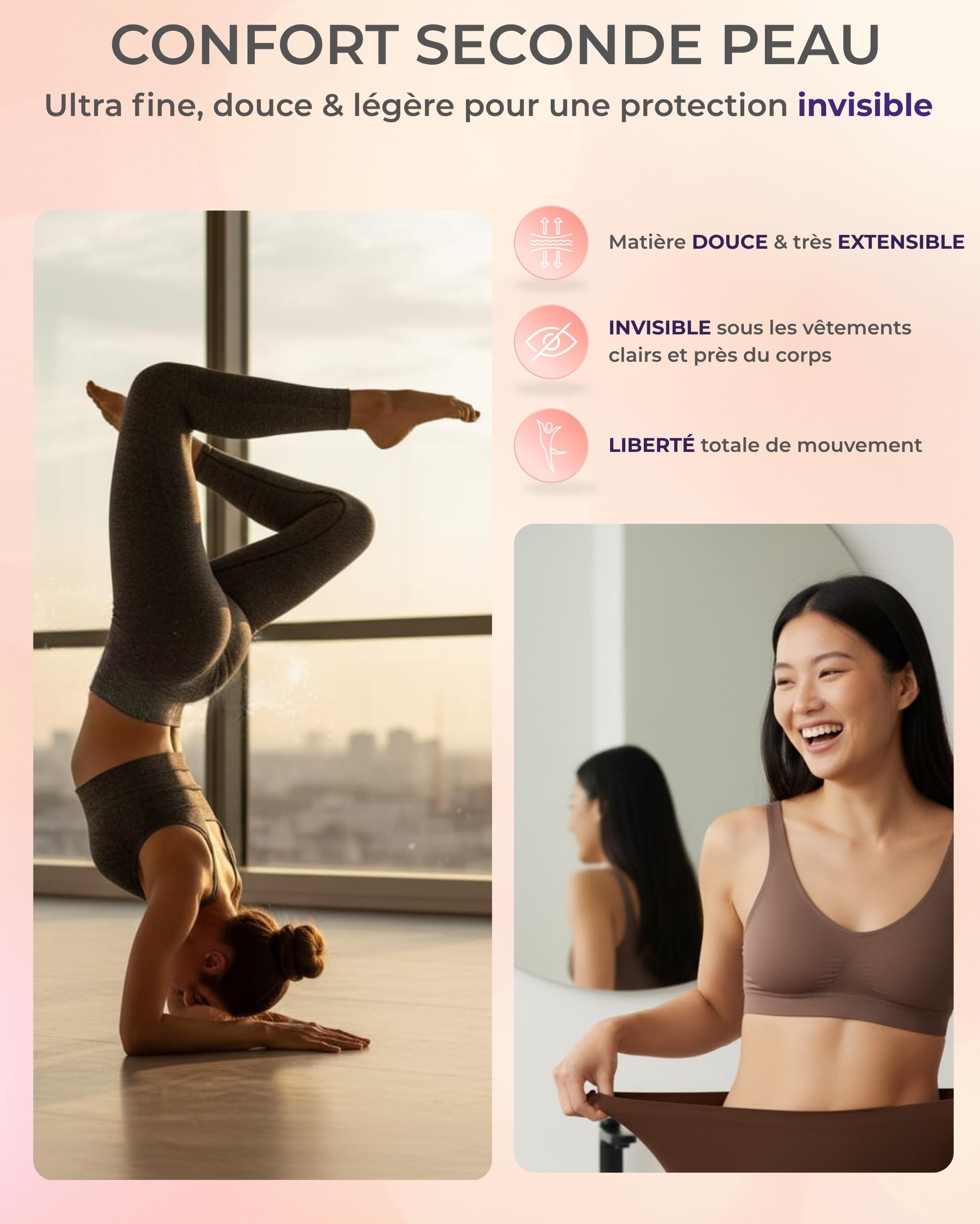 Lot 3 Culottes Menstruelles Sans Coutures | Effet Seconde Peau Invisible Seamless | 4 Couches Ultra Absorbantes avec Bords Renforcés Anti-Fuites | Culottes de règles Lavables Réutilisables & OEKO-TEX