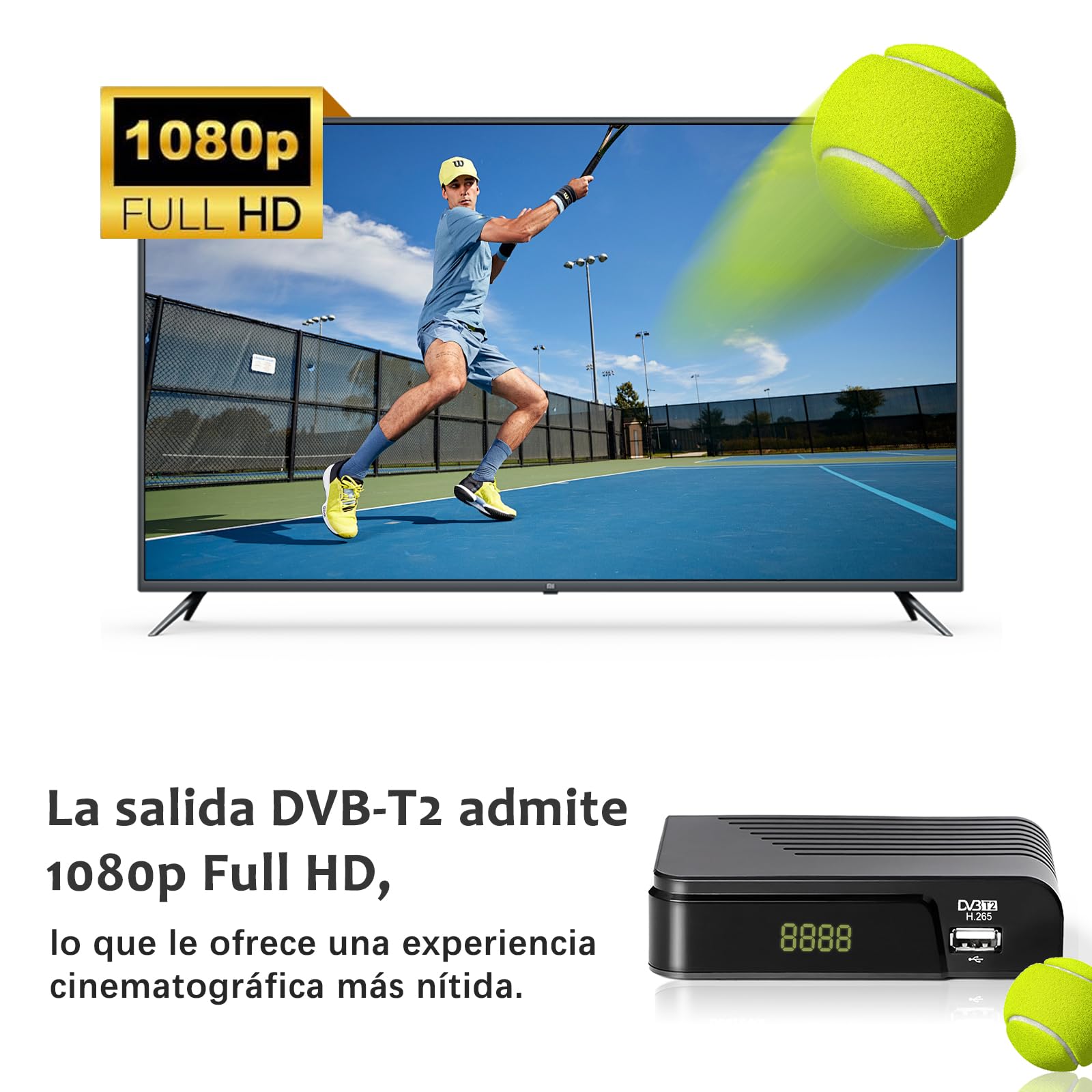TDT HD Español Nuevo 2025- Decodificador TDT HD DVB-T2 H265 HEVC Full HD PVR, USB, SCART, TDT HD HDMI, Sintonizador de televisión Digital Terrestre, Receptor Digital de Alta definición Full HD 1080p