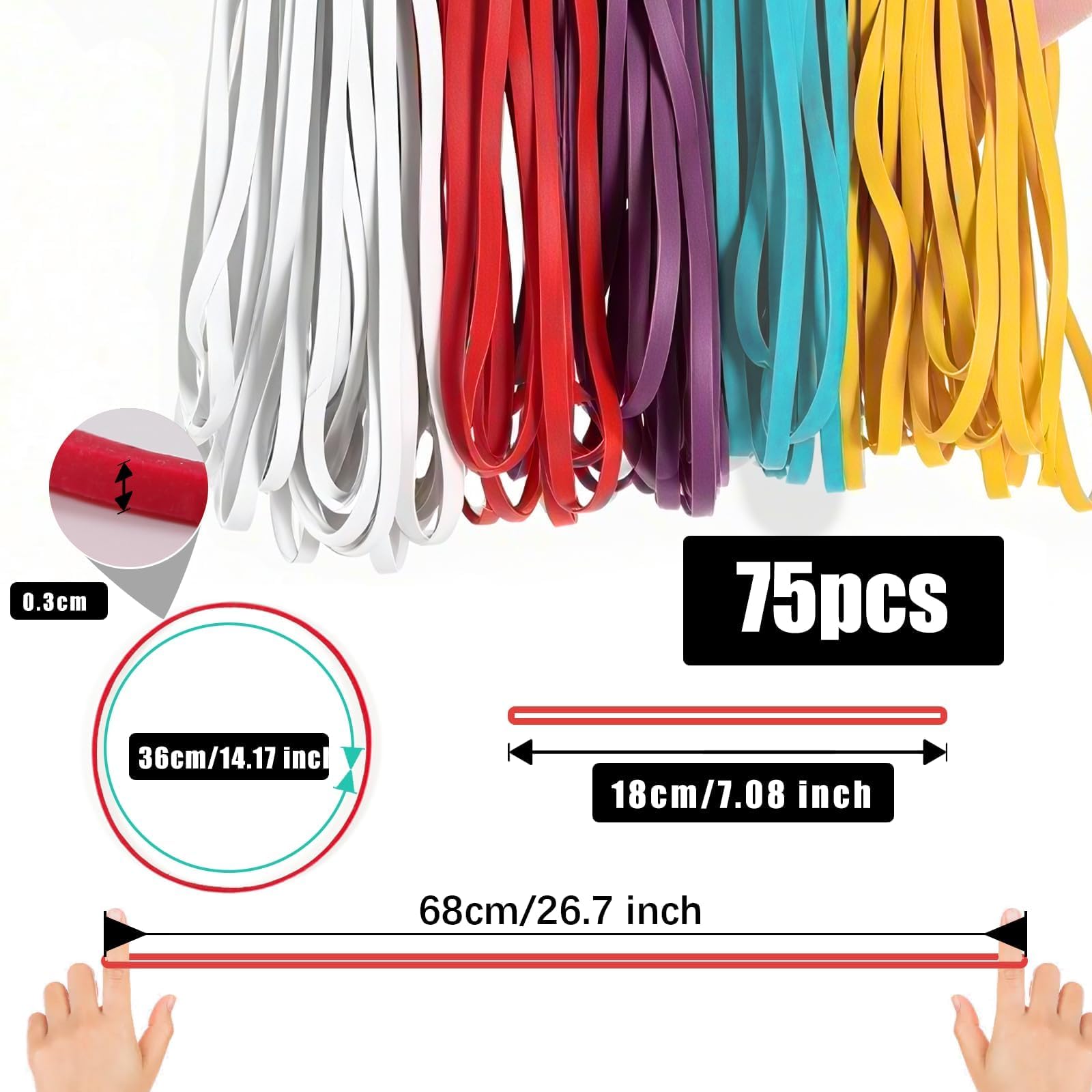 TXXATX Large Rubber Bands 75 Pieces Coloured Elastic Bands 180x3 mm Large Elastic Bands Heavy Duty Thick Office Strong for School Home Office Document Organizing Crafts DIY - Image 2