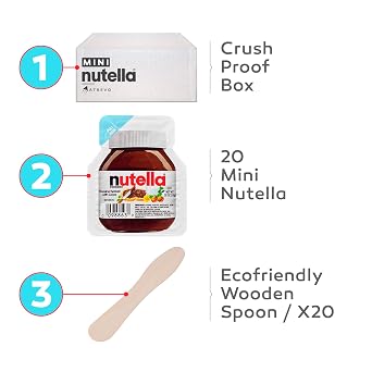 Nutella Mini Cups 20 Single Serve Snack Packs (0.52 oz Each) + 20 Wooden Spoons - Valentines Chocolate Treats, Coworker Gift Ideas, Snacks, Back to School.