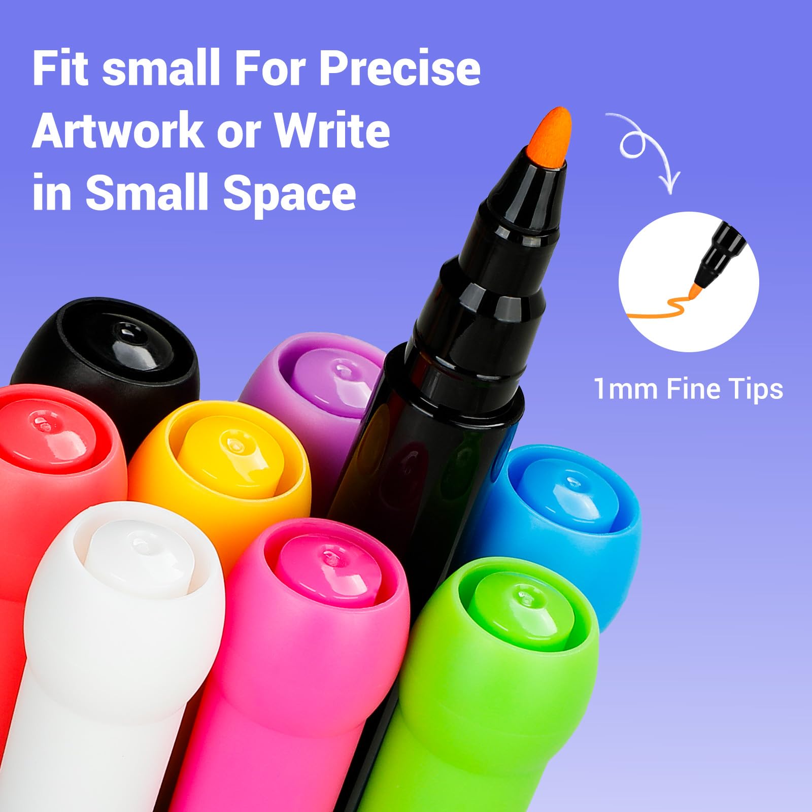 JR.WHITE 18 Stück trocken abwischbare Marker, 9 Farben, Kreidemarker, 1 mm feine Spitze, Whiteboard-Marker für Acryl-Kalender, Planungstafeln, Glas, trocken abwischbare Tafeln, Whiteboards