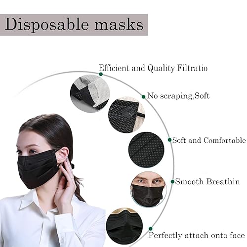 Miniatura 4 de Wecolor Paquete de 120 mascarillas desechables con cinta elástica para las orejas, 3 capas transpirables (negro)