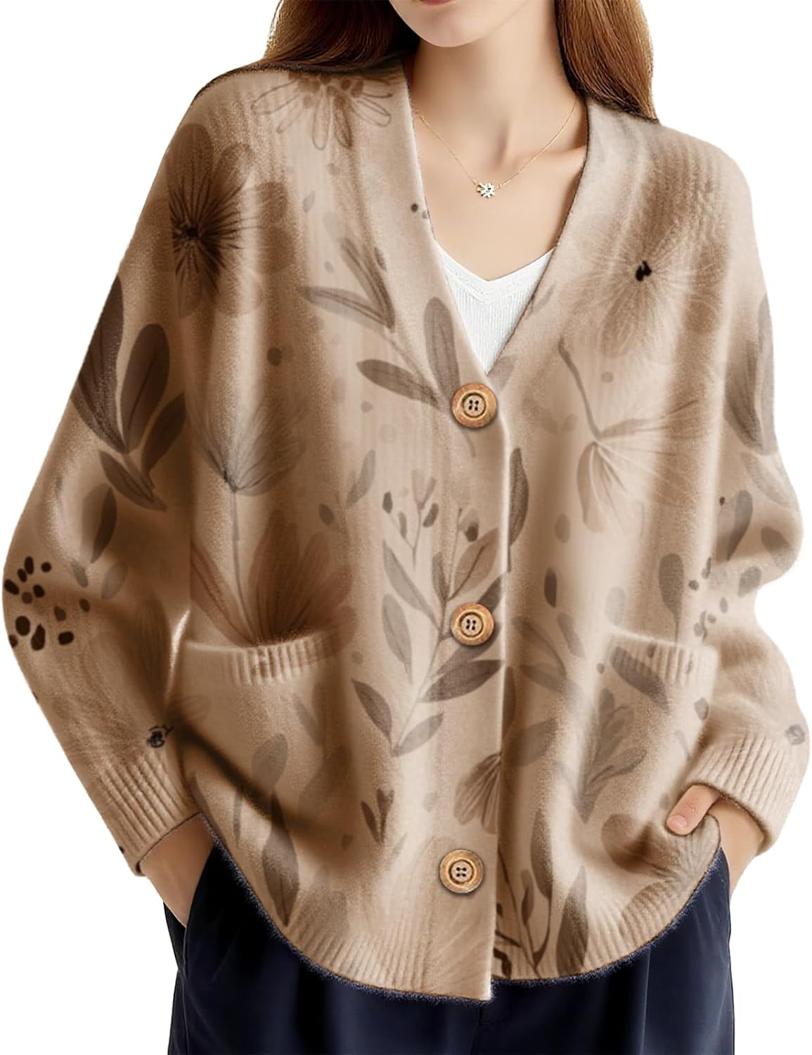 Cardigan Sweaters for Women Floral Open Front Cardigan Long Sleeve Knitted Tops Winter Clothes Fashion Outfits