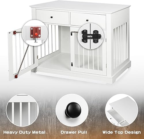 Miniatura 4 de LEMBERI Muebles grandes de jaula para perros de 44 pulgadas, mesa auxiliar de madera para perreras con cajones de almacenamiento, jaulas decorativas