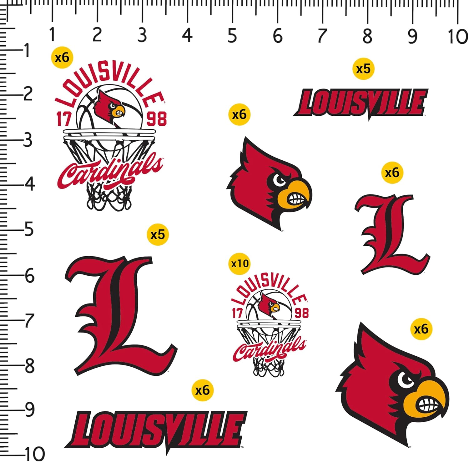 University of Louisville Basketball Sports 50ct Vinyl Large Deluxe Stickers Variety Pack - Laptop, Water Bottle, Scrapbooking, Tablet, Skateboard, Indoor/Outdoor - Image 2