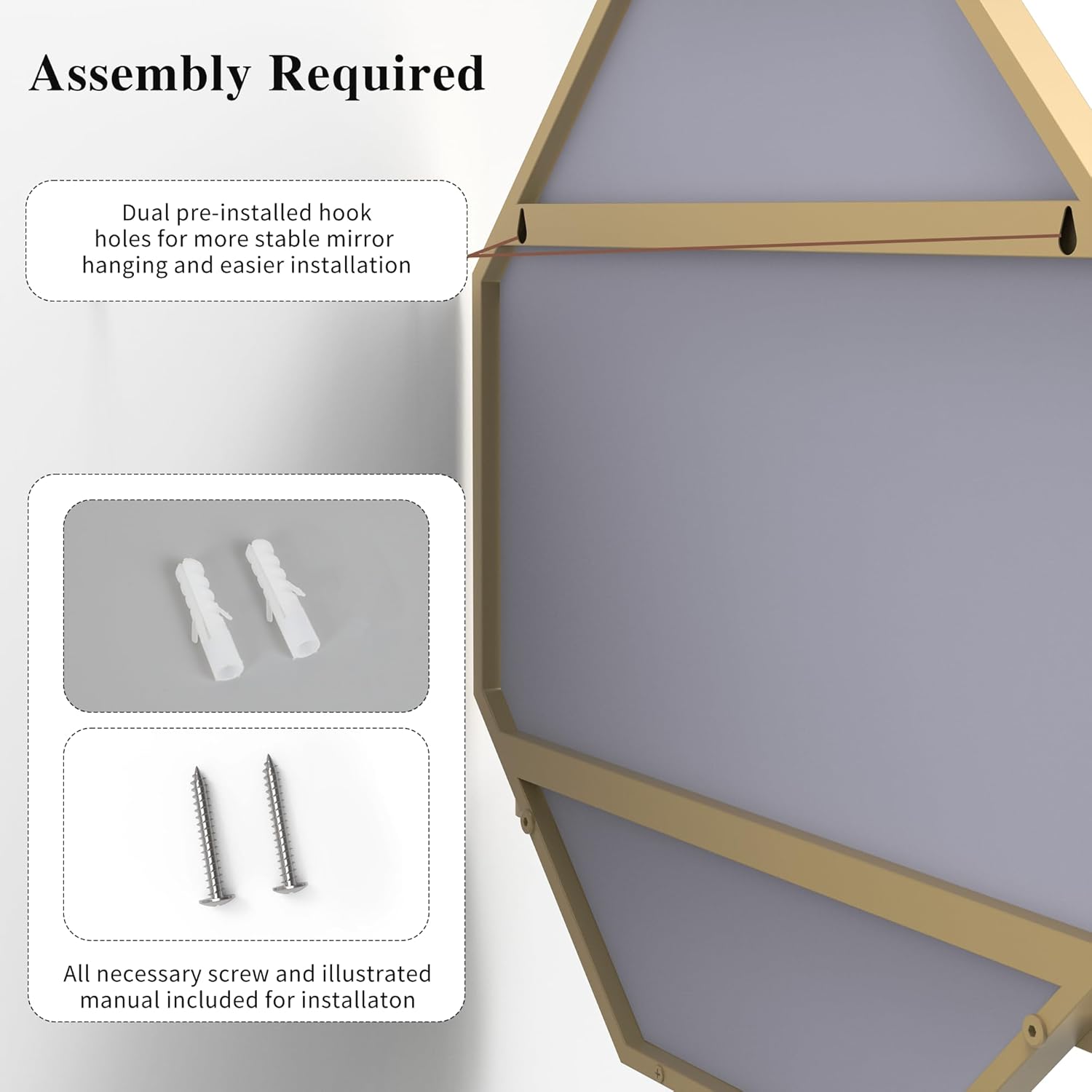 BEAUTME 20x20 inch Octagon Wall Mirrors with Shelf and Hooks, Metal Framed Octagon Mirror for Entryway, Modern Farmhouse Decor Wall Mounted Mirror for Living Room Bedroom Entryway (Gold)