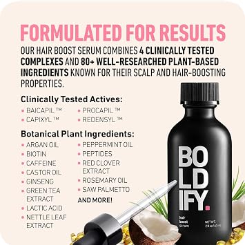 BOLDIFY Hair Growth Serum - 2 oz, 30 Natural Boosters + 4 Clinically Proven Peptides, Lightweight Non-Greasy Scalp Treatment for Thicker, Fuller Hair for Women & Men