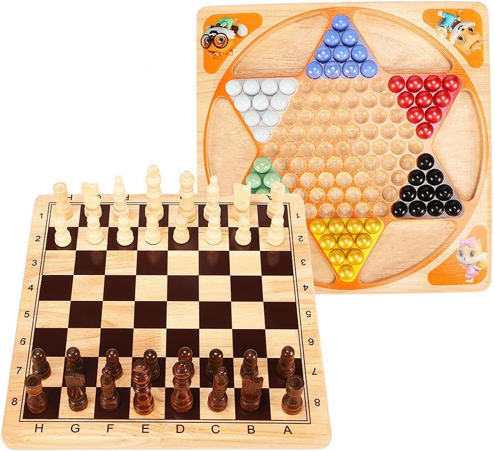 Lewo 2 in 1 Wooden Chess Set Chinese Checkers Board Table Games for Kids Adults Family.