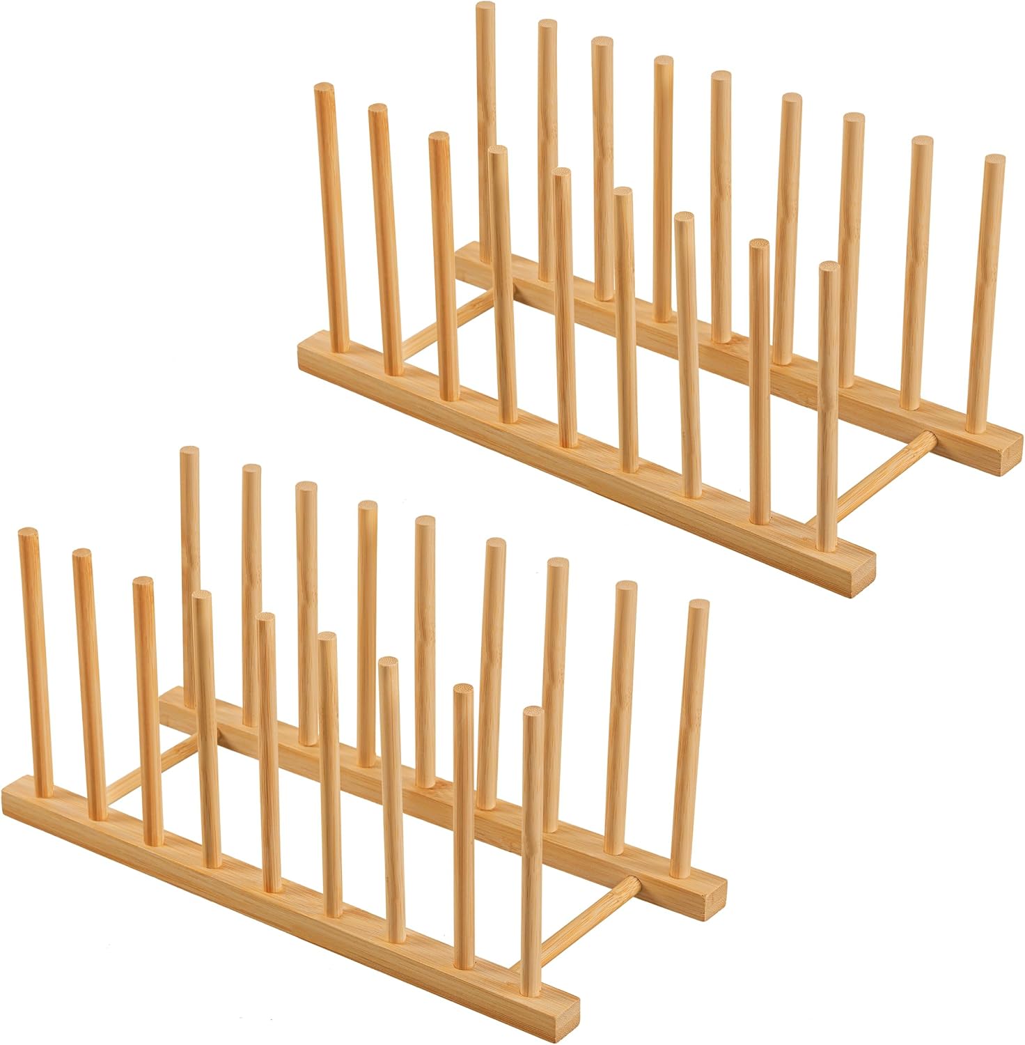 HBlife 4pcs Heighten and Widen Bamboo Dish Drying Rack Plate Bowl Cup Book Pot Lid Cutting Board Stand Drainer Storage Holder Organizer for Kitchen Cabinet