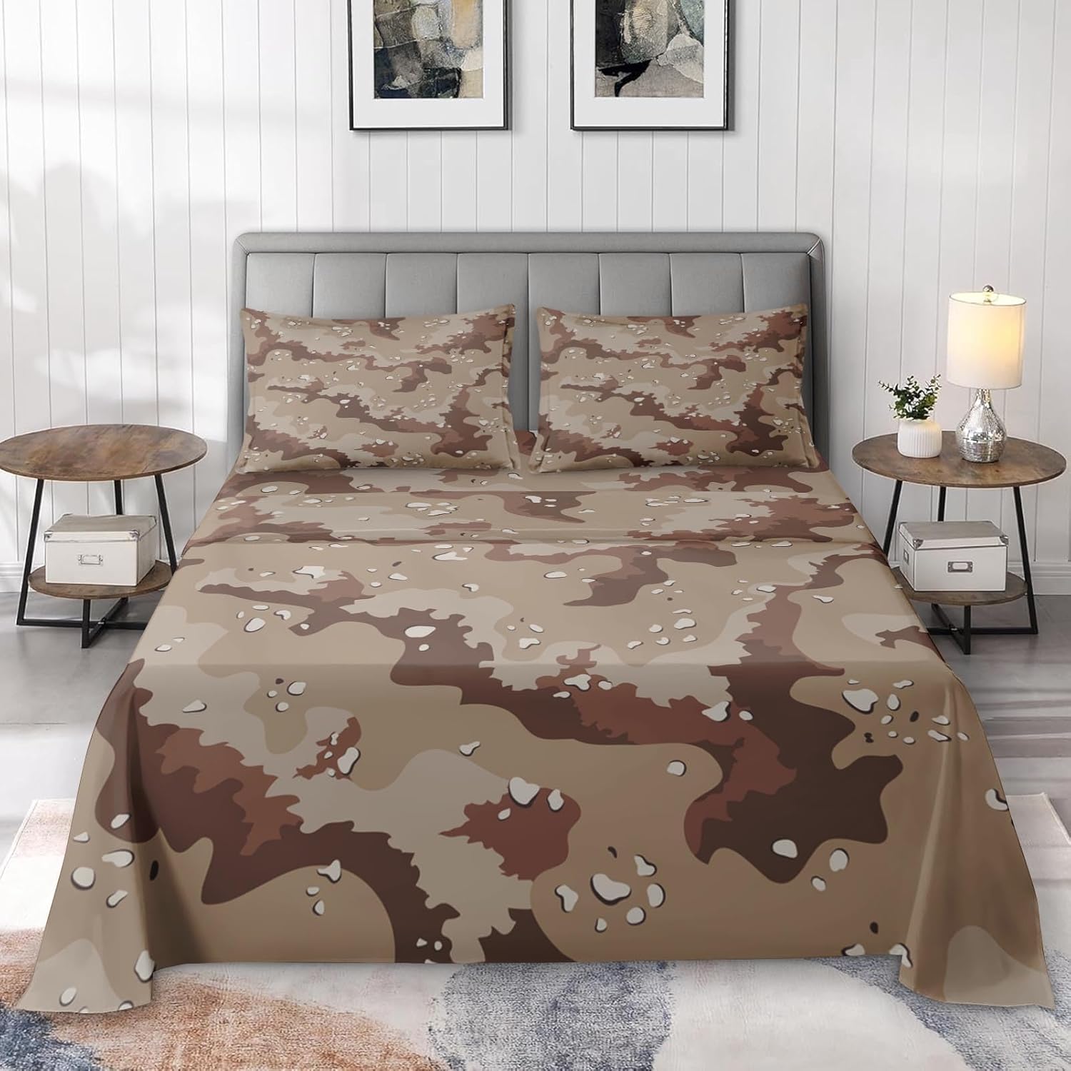 Pamnest King Size Bed Sheet Sets, Desert Camo Camouflage Soft Microfiber 4 Pcs Bedding Sets for Kids and Adults Bedroom Bed Decor, Army Military American Flat Flat, Fitted Sheet and 2 Pillowcases