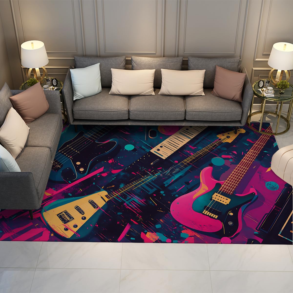 Tapis de guitare 100x150cm lavable et antidérapant style graffiti coloré