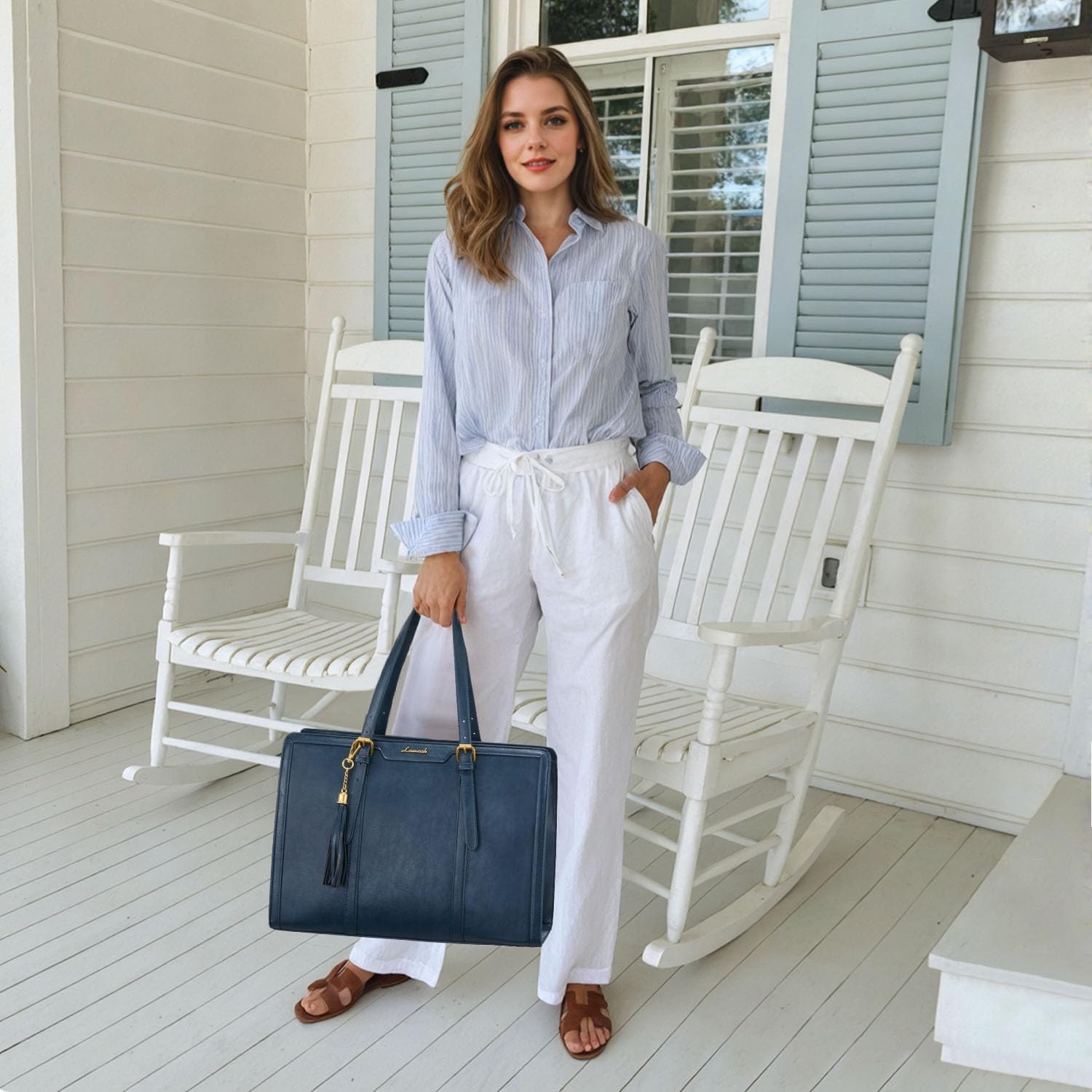 LOVEVOOK Laptop Bag for Women Vintage Leather Work Tote 15.6 inch Large Capacity Computer bag with Clutch Purse for Office, Travel, Casual - Image 3