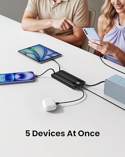 Miniatura 3 de Cargador portátil con cables integrados, banco de energía delgado de 10000 mAh con USB C, batería externa 5 salidas 2 entradas pantalla LED