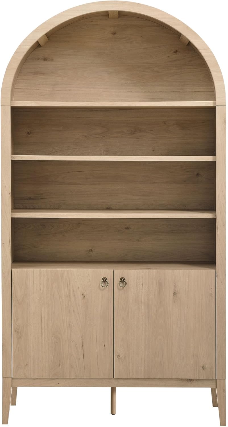 Modway Nolan Tall Arched Storage Display Cabinet in Light Oak - 74 Inch Arch Bookshelf with Open and Closed Shelving - Modern Accent Cabinet for Living Room, Dining Room