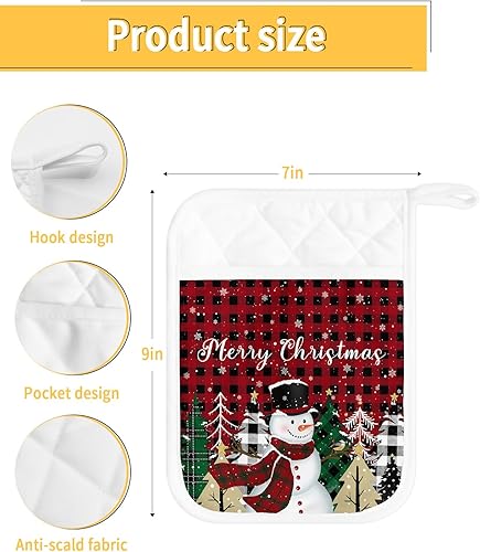 Miniatura 10 de Christmas Deer 2Pcs Pot Holders for Kitchen, Non Slip & Heat Insulation Terry Cloth Potholder Set with Pocket, Thick Hot Pad Oven Mitts Trivet