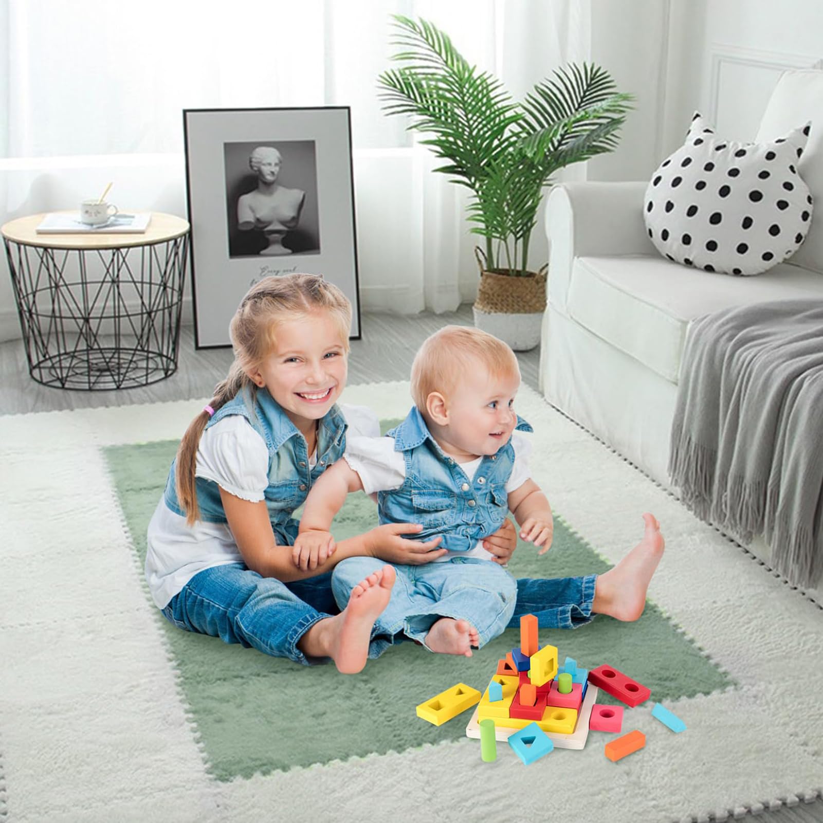Palymaten Große 10-teilige Teppich-Quadrate, Puzzle-Matte, ineinandergreifende Plüsch-Teppichfliesen, Schaumstoff-Bodenfliesen for den Boden – Puzzle-Spielmatte, Puzzle-Bodenbelag, Spielzimmer-Teppich