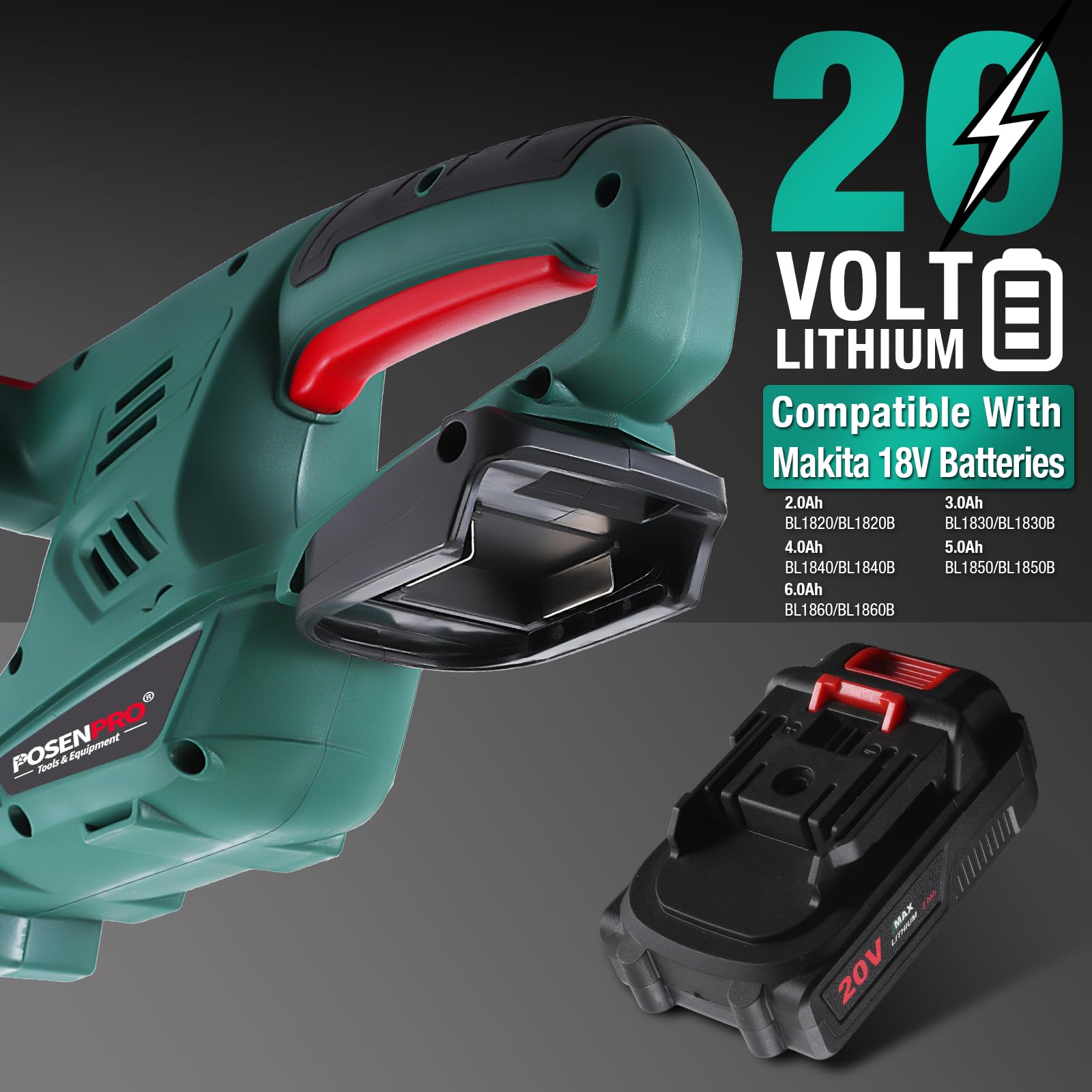 Taille-Haie à Batterie, POSENPRO Taille Haie Electrique avec Batterie 2.0Ah, Lame Double Action de 45 cm, 14 mm Écartement des Dents, Taille-Haies sans Fil 20 V, Idéal pour Les Haies Hautes