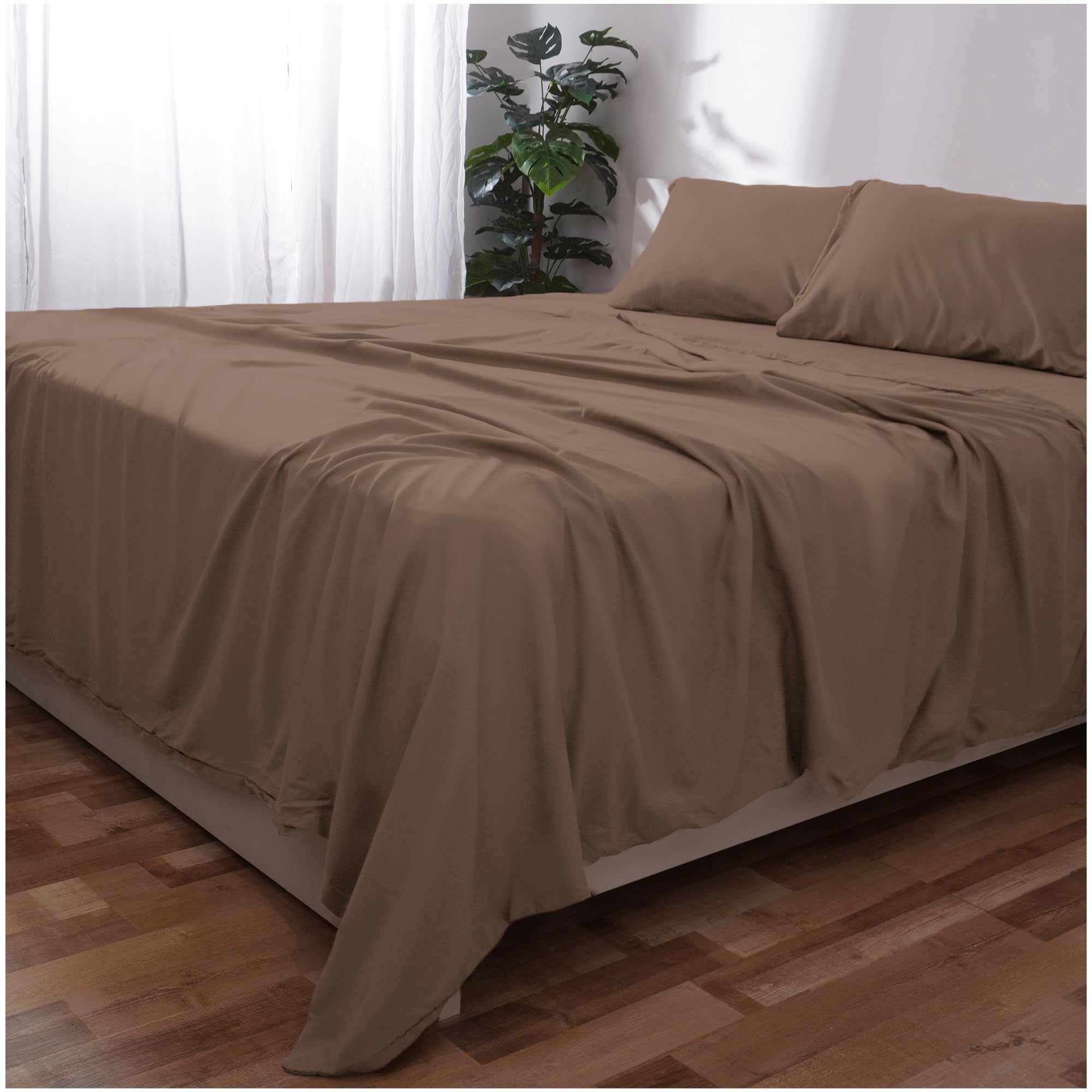 Novo Home Single Bed Sheet Set (Brown) – Soft Brushed Microfiber Bedding with Flat Sheet, Fitted Sheet & Pillowcase – Deep Pocket, Fade Resistant, Easy Care — image 1