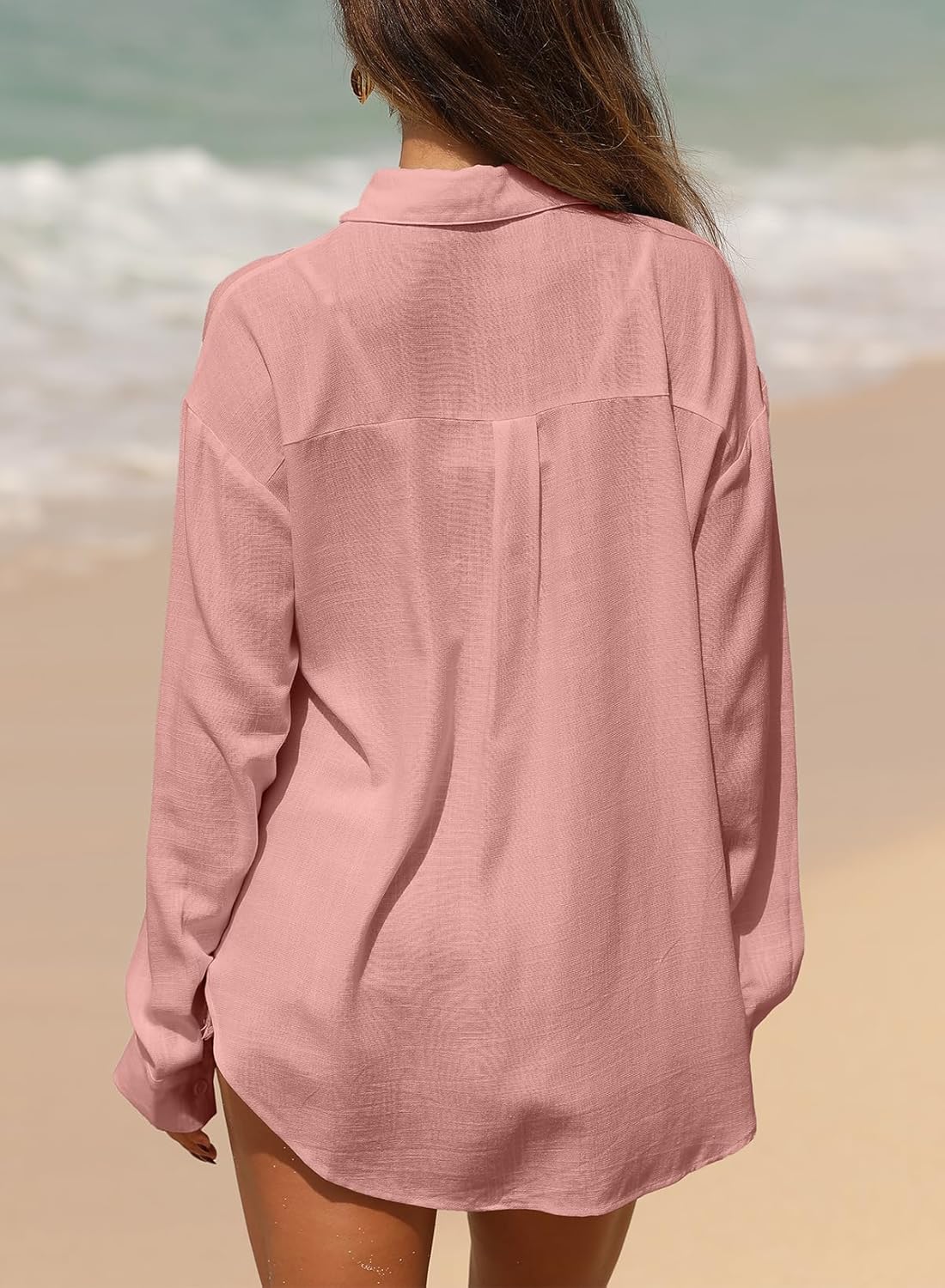 Astylish Women 2026 Loose Fit Tops Cotton Linen Button Down Shirts Collared Roll Up Long Sleeve V Neck Blouses - Image 5