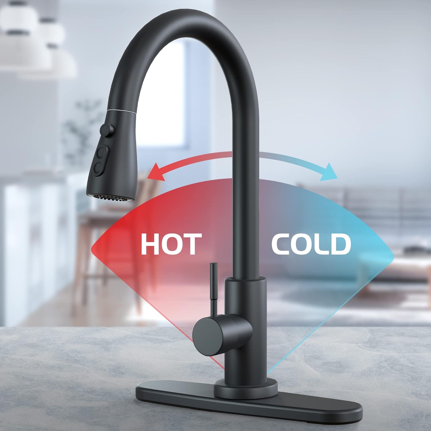 Black Kitchen Faucets-Kitchen Sink Faucet -Kitchen Faucet with Pull Down Sprayer-Stainless Steel-with Deck Plate - - 