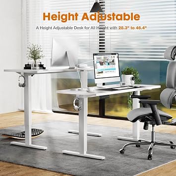 Stand Up Desk,48 X 24 Inches with Adjustable Desktop Height,Standing Upright Office Desk with 6 Button Controller for Office Desks&workstations (White)