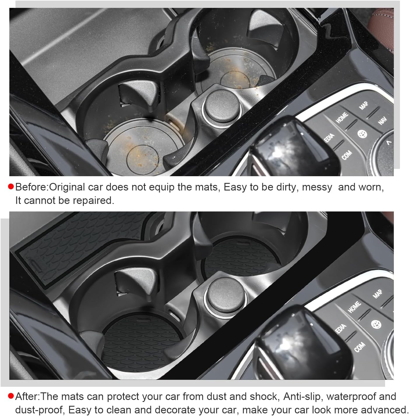 BMW X3/X4 Center Console Liners - 16PCS Non-Slip Mats - Black