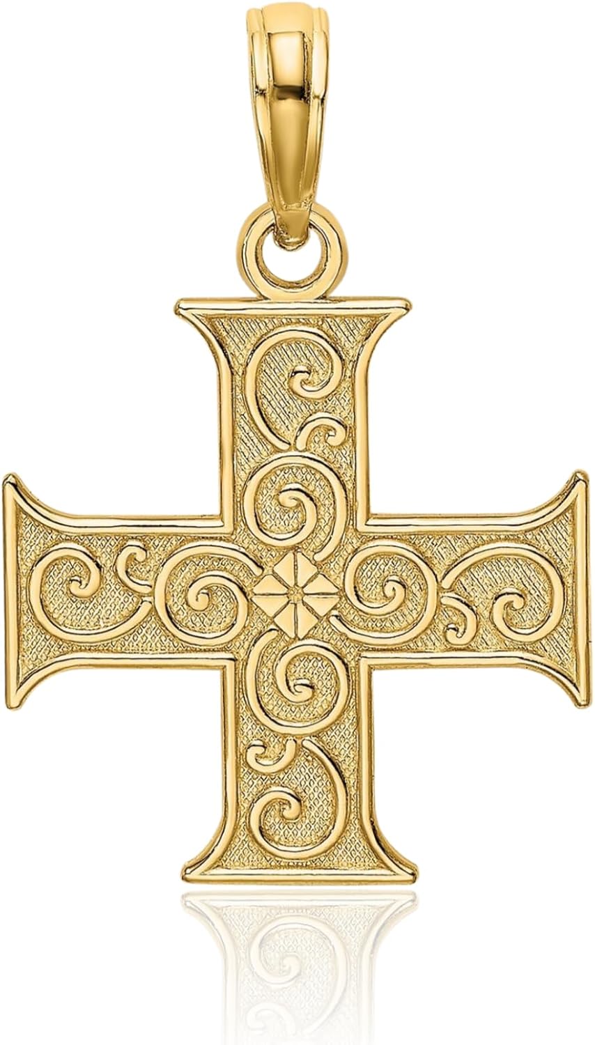 IceCarats 14K Solid Yellow Gold Celtic Medium Greek Cross Pendant Necklace 20.85mm 0.8 inch Polished, Textured for her