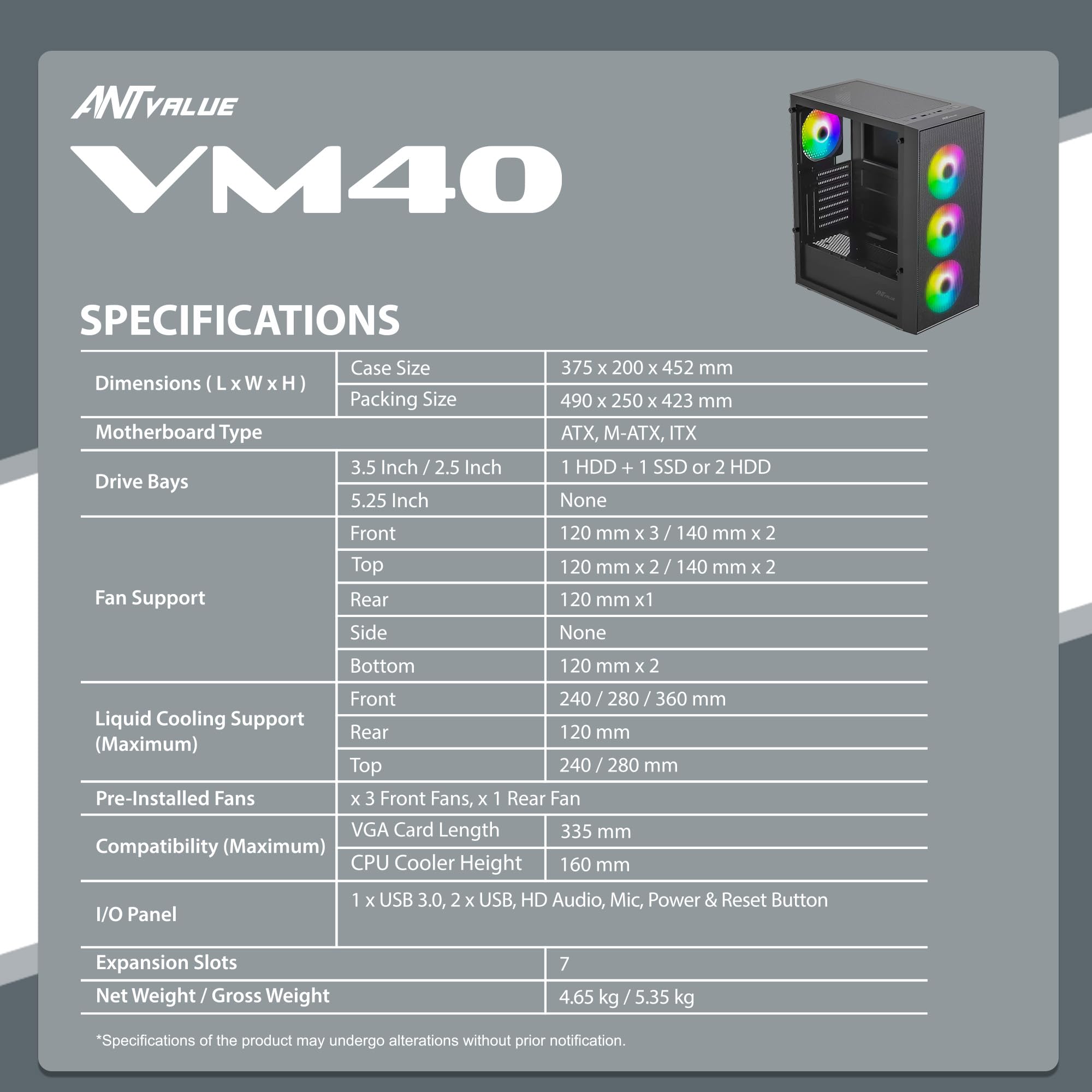 Ant Value VM40 ATX Gaming Case - ITX Support -13 Ant Value VM40 ATX Gaming Case - ITX Support -13