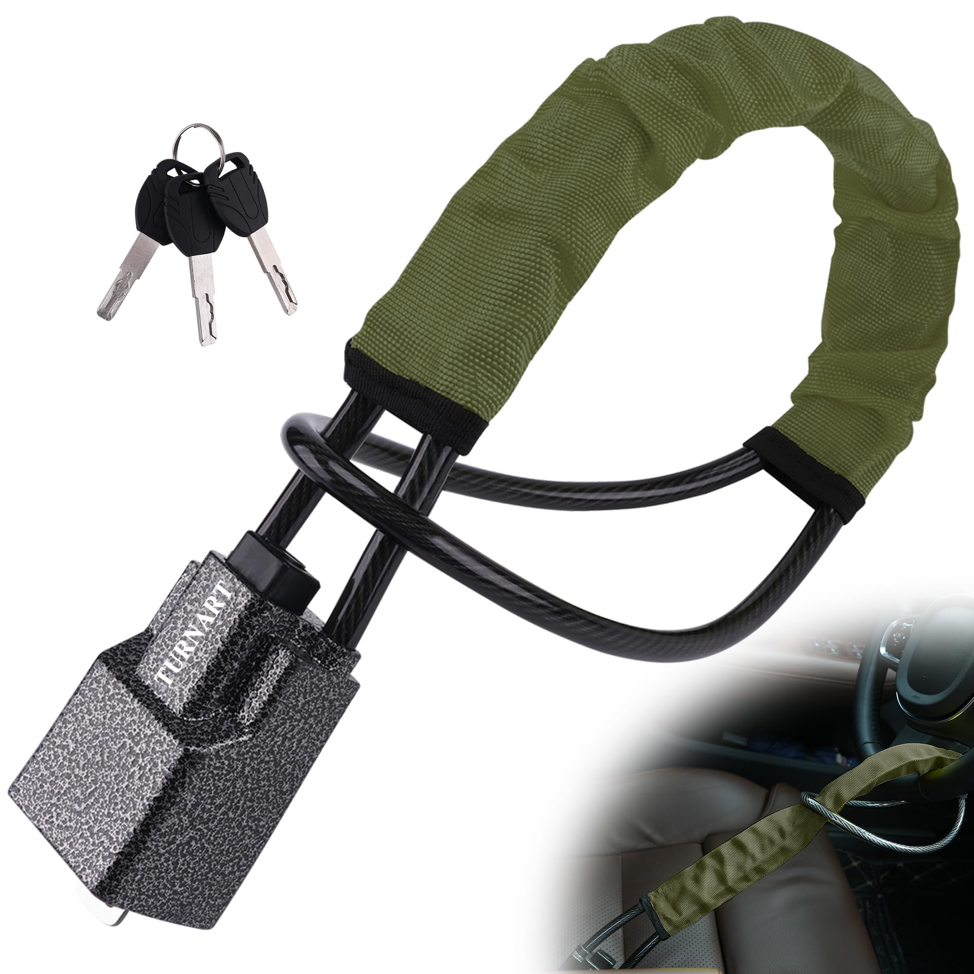 Turnart Steering Wheel Lock Seat Belt Lock Universal Fit Most Vehicles Sturdy Lock for Car Truck SUV Van Security with 3 Keys (Yellow) — view 10