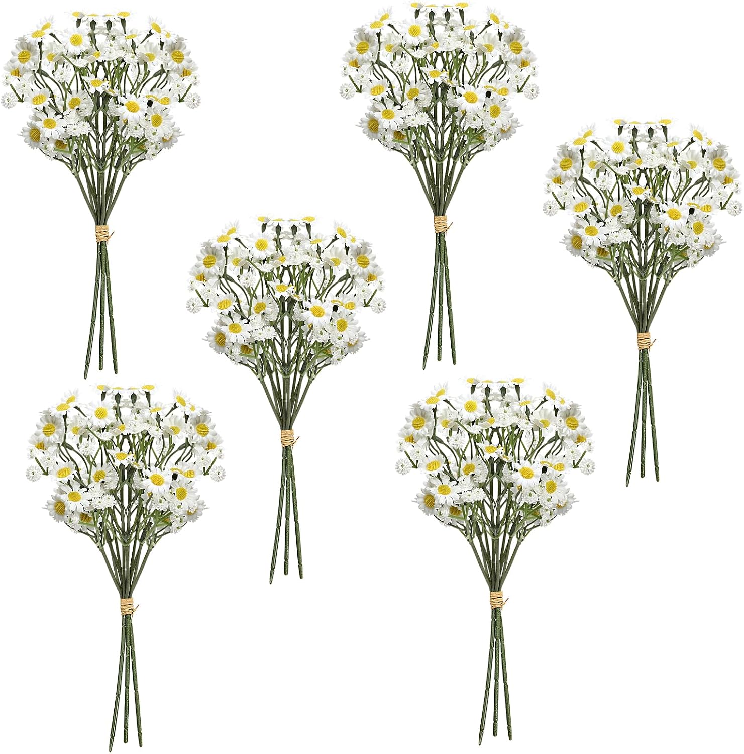 18 Pcs Small Artificial Daisy Flowers Fake Wildflowers Spring Flowers Silk Chamomile Faux Daisies with Stems for DIY Floral Arrangements Wedding Table Centerpieces Party Decor (White)