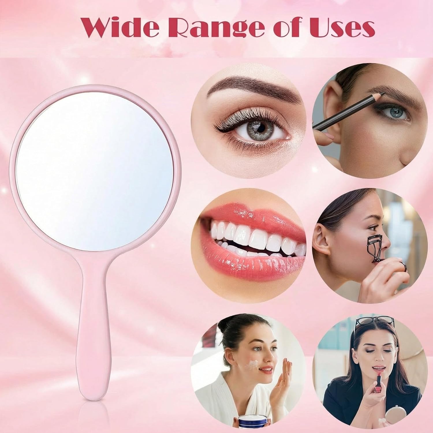Jetec 25 Pcs Small Handheld Mirror with Handle, 3.94" L x 2.17" W, Mini Portable Round Mirror Bulk for Kids Classroom Travel Makeup Daily Gifts DIY Gifts Crafts(White, Pink, Black, Blue, Green)