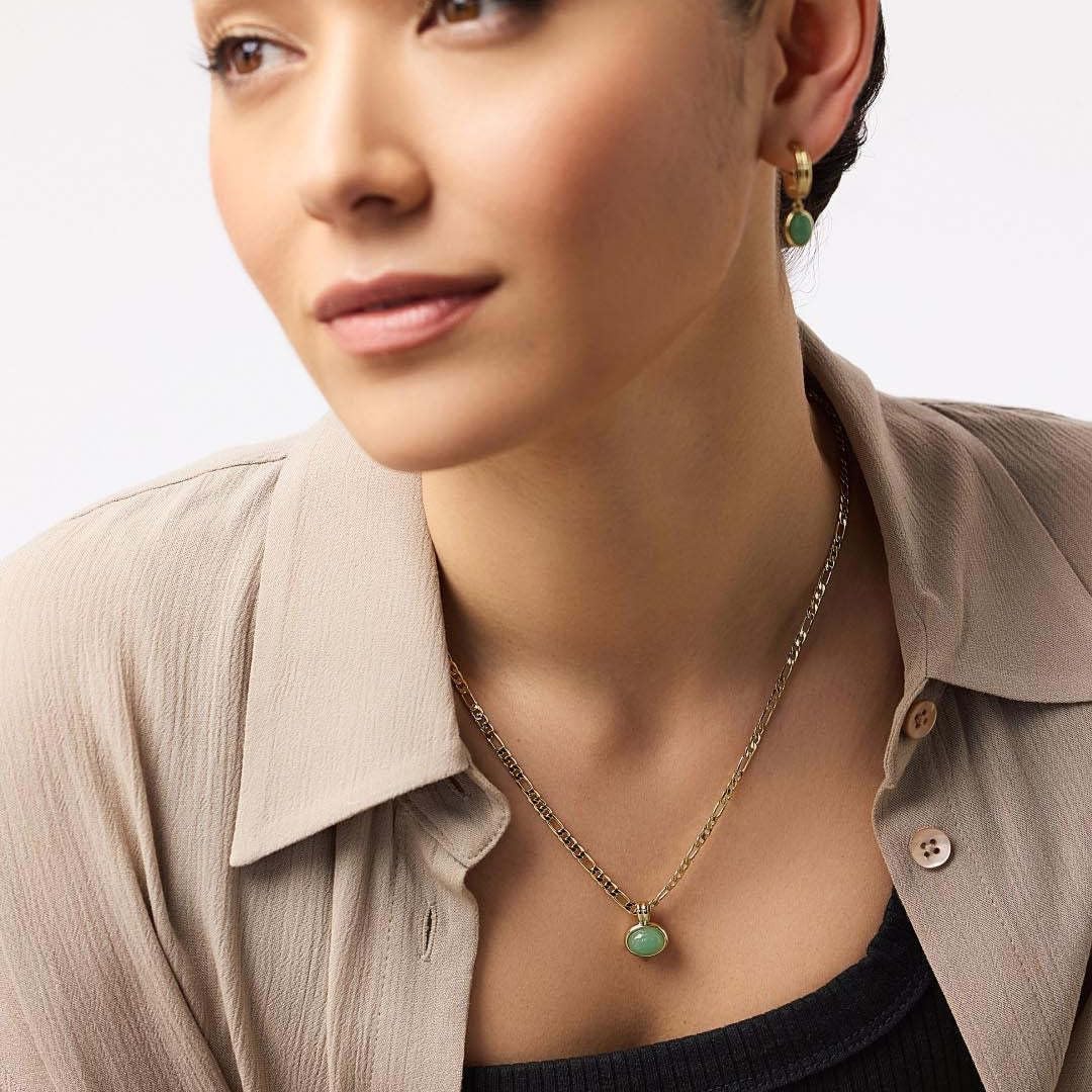 DISTANT DRUMS Simple Natural Green Aventurine Stone Jewelry Set for Women,Hoop Earrings,Bracelet,Necklace,18K Gold-plated Spiritual Gift,Fortunate Stone Jewelry,Choker - Image 3