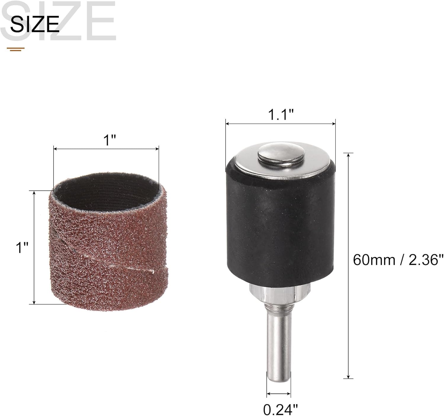 uxcell 100 Pcs 1 Inch Sanding Sleeves Sandpaper Set 60 Grit with 2 Pcs 0.79 Inch Drum Mandrels for Rotary Tools