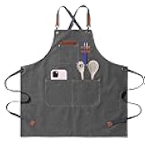SiLnmLih Chef Aprons with Large Pockets Cotton Canvas Cross Back Water Repellent Work Apron with Adjustable Strap for Baking