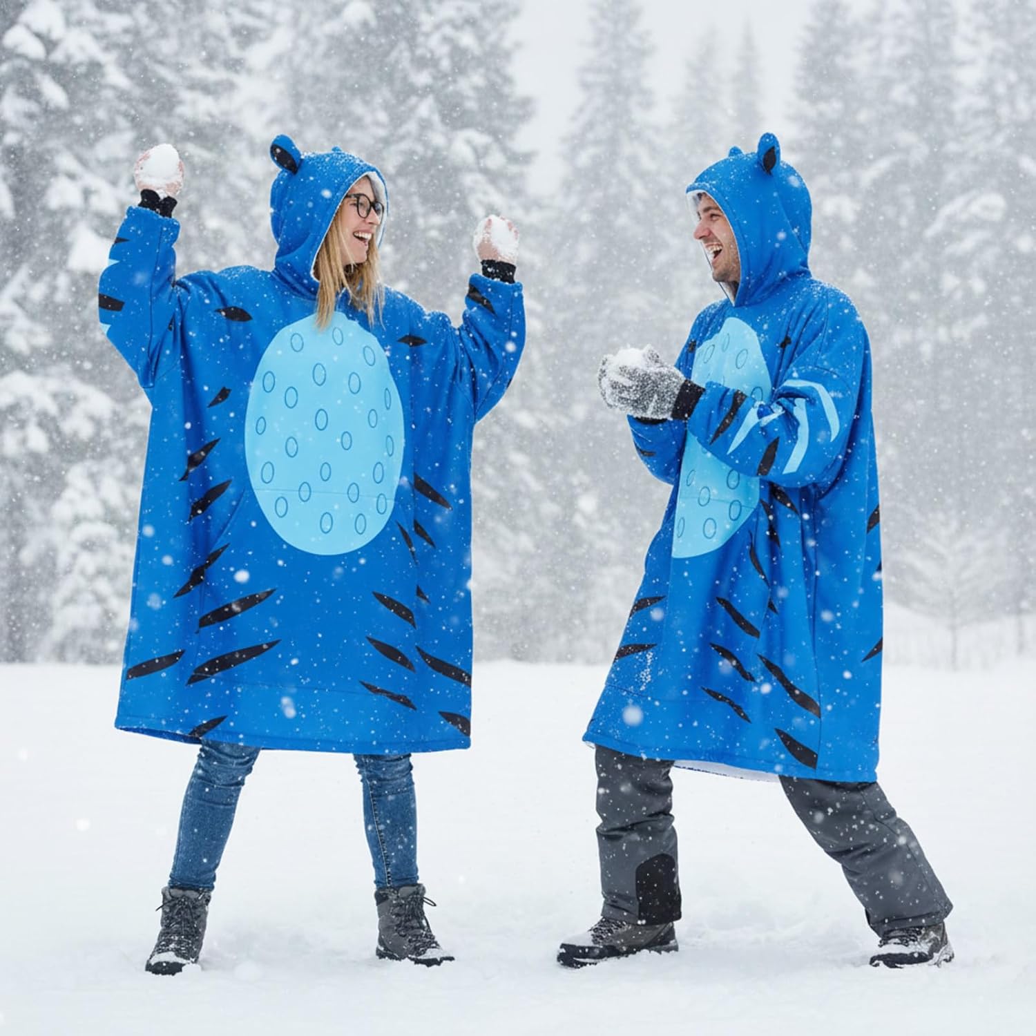 Newcotte Tiger Wearable Blanket Blue Hoodie, Tiger Cosplay Hoodie with Pocket for Gifts Young