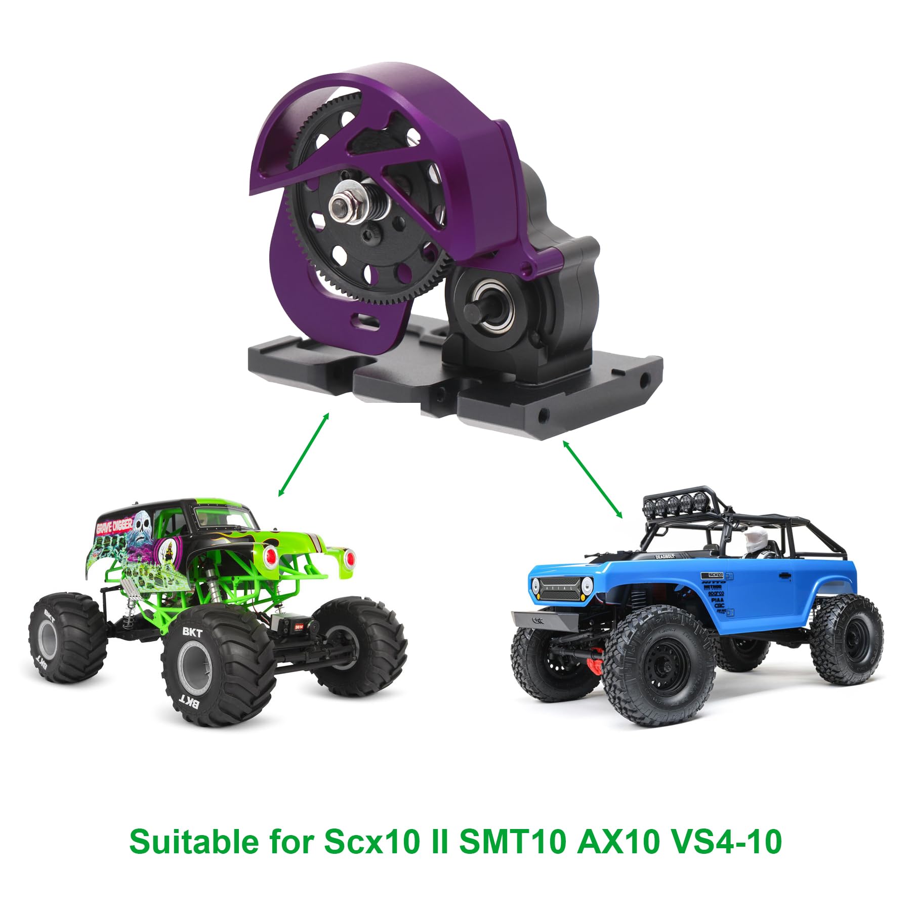 AMK 1/10 Transmission Aluminum SCX10 II Gearbox with Skid Plate for 1/10 RC Crawler Axial AX10 SMT10 Vanquish VS4-10 SCX10 II Upgrades Accessories (Purple)