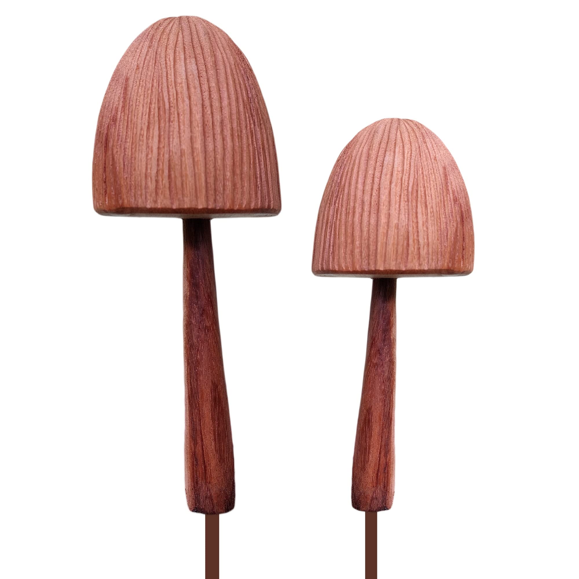 ART-CRAFT 2 Gartenstecker Deko Pilze aus Holz von Hand gesch