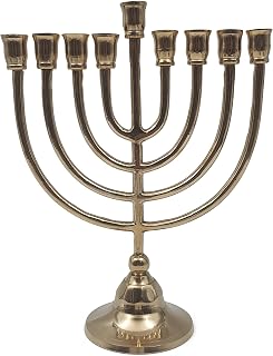 Amen Judaica Hanukkah Menorah Candles Holder 9 Branches Menorah,Brass/Copper Made 9.5 Inch Height