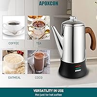 Vista 7 de Electric Coffee Percolator Stainless Steel Coffee Pot with Two Tough Glass Clear Brew Progress Knob & Treated Solid Wood Handle & On/OFF Switch Auto