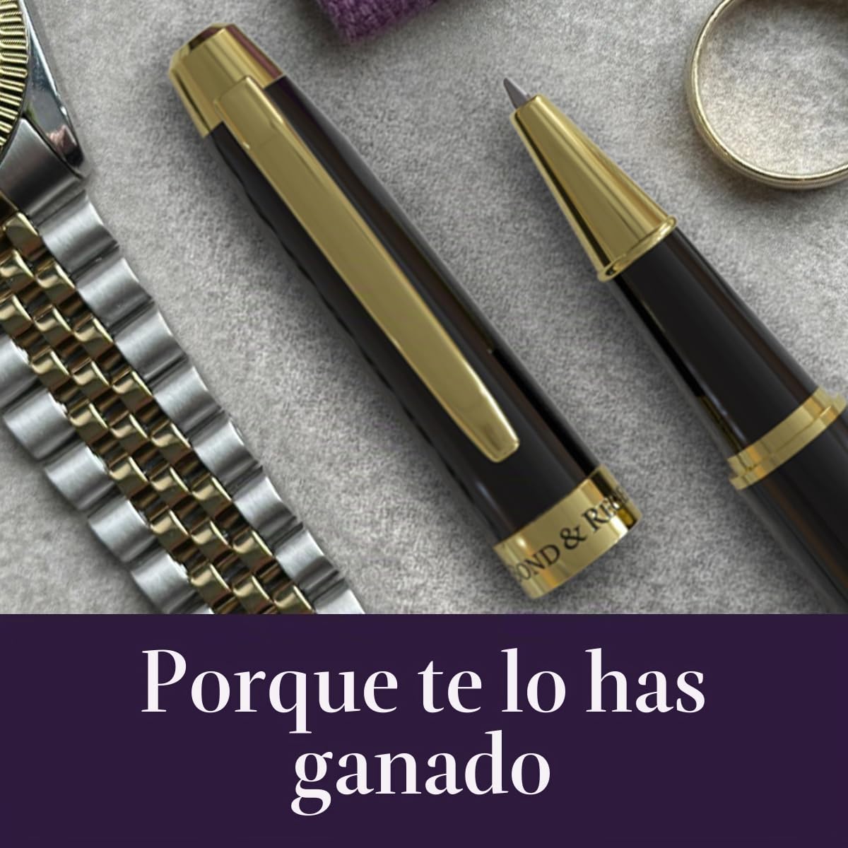 Bond & Regent Bolígrafo de punta redonda de grado de lujo certificado en negro brillante y oro de 24 quilates, bonito regalo para hombres y mujeres