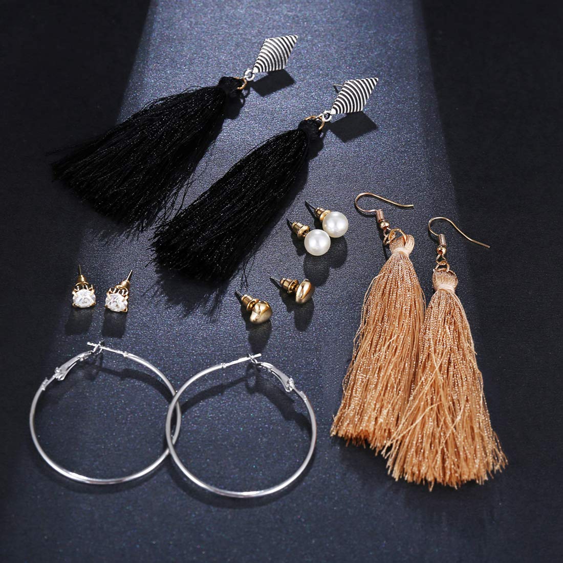 AD & Pearl Thread 6 Pair Earrings (JG-PC-ERGG-164)