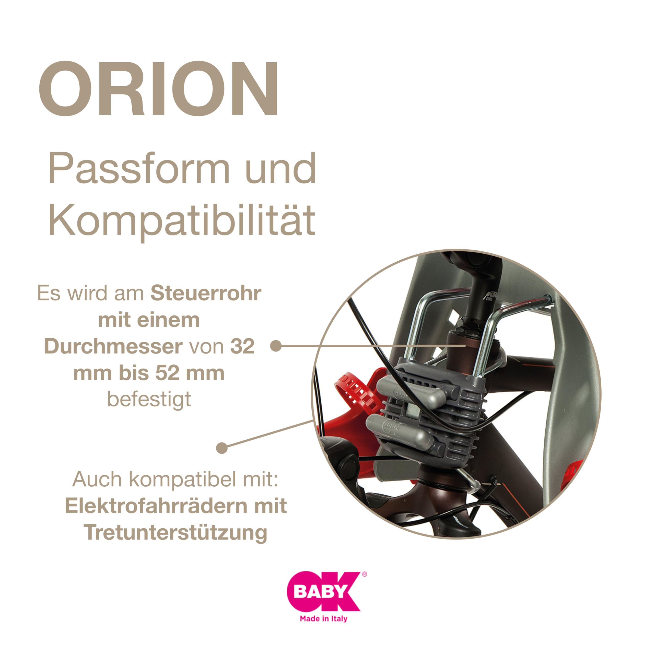 OKBABY Orion - Lenker-Kinderfahrradsitz - für Babys ab 7/8 Monaten (max. 15 kg) - Grau/Grau