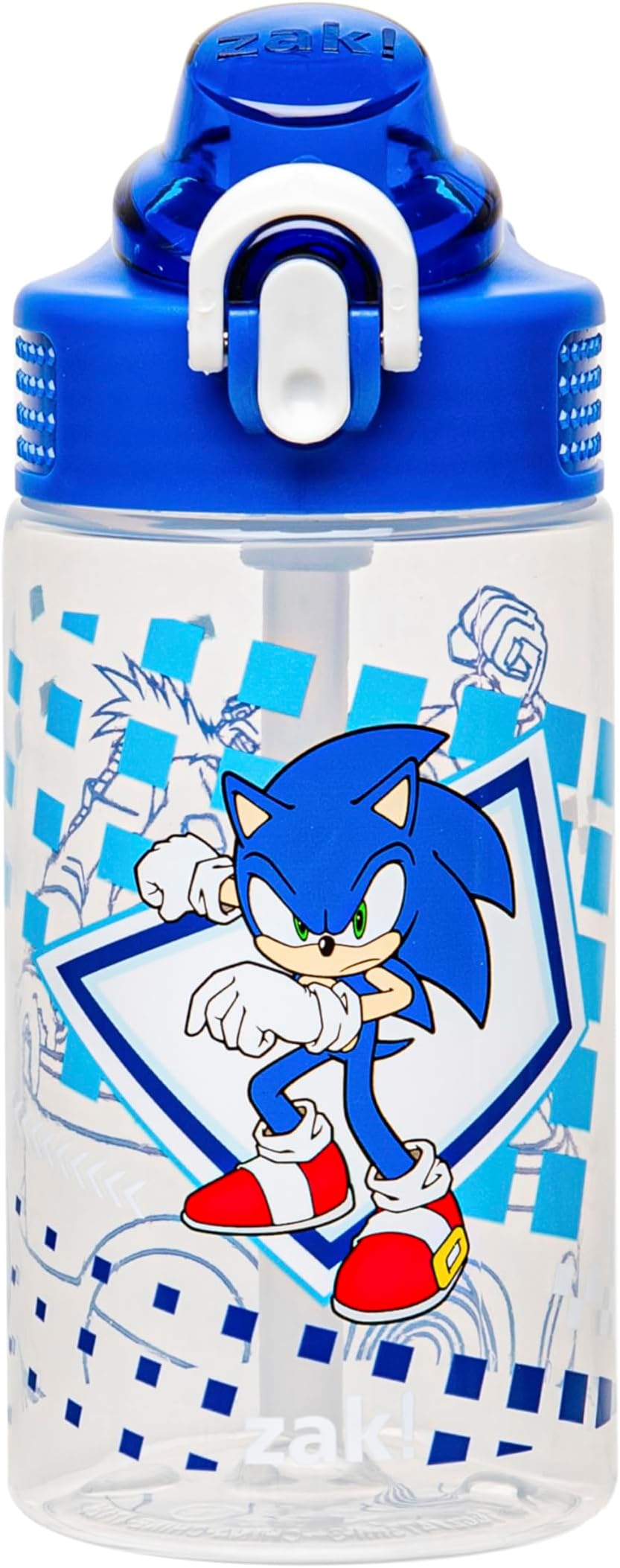 Zak Designs Sonic the Hedgehog Sage Water Bottle For School or Travel, 16oz Durable Plastic Water Bottle With Straw, Handle, and Leak-Proof, Pop-Up Spout Cover (Sonic, Eggman)