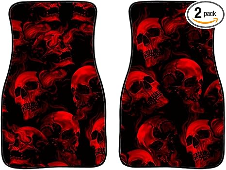 Howilath Skull Red Gothic Skull Heavy Duty Rubber Floor Mats for Car SUV Truck Van Anti Skid All Weather Protection Trim to Fit Most Vehicles